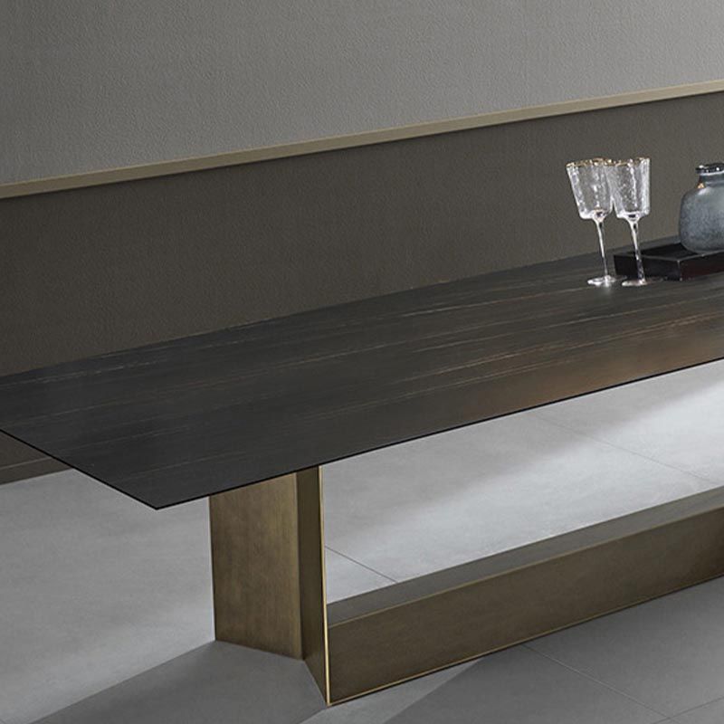 Mesa de comedor rectangular de piedra sinterizada, muebles modernos con base de acero para el hogar