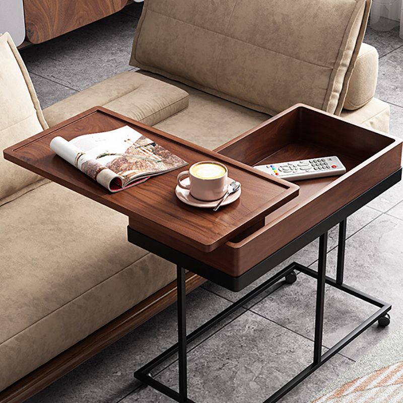 Modernistic Solid Wood with Storage Rectangular Tray Top Side Table