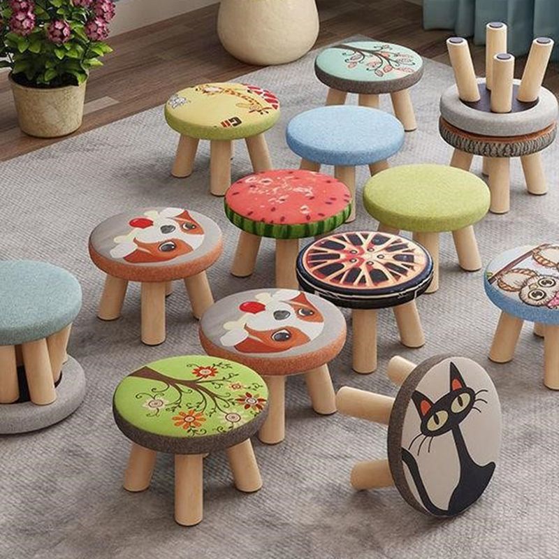 Linen Ottoman Animal Print with Four Legs Scratch Resistant Modern Square Cube Ottoman