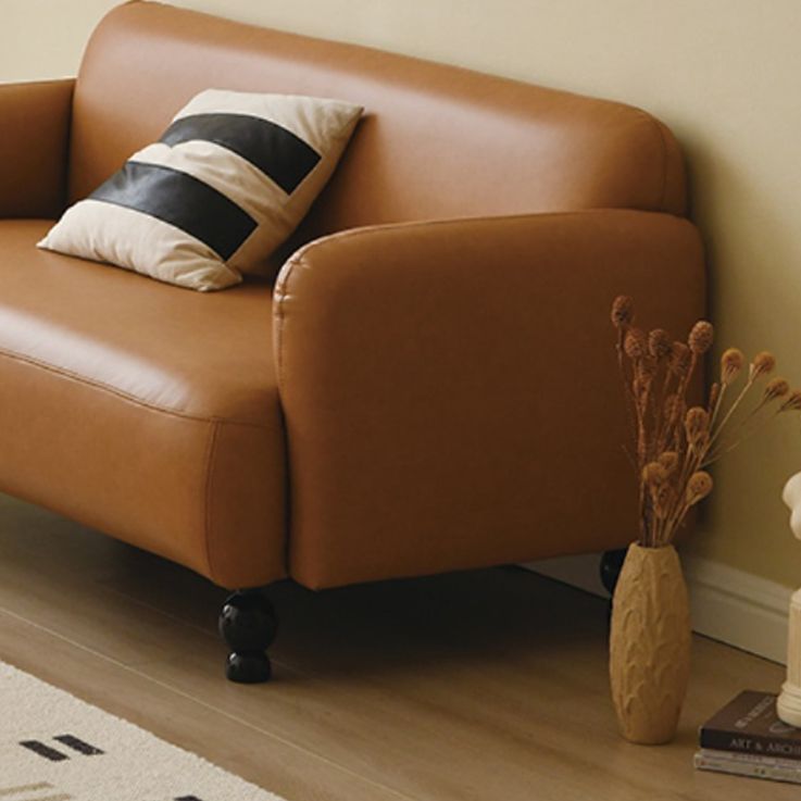 Contemporary Faux Leather Sofa for Living Room with Recessed Arm