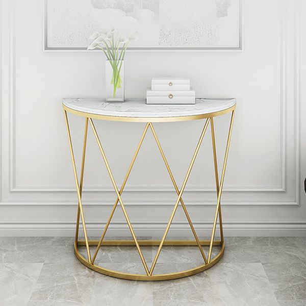 Glam Marble Console Sofa Table Half Moon Iron Accent Table for Hall