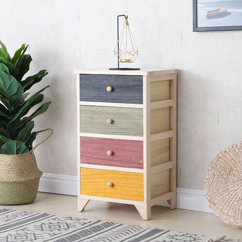 Industrial Accent Chest with Drawers and Wooden Legs Rectangle Chest