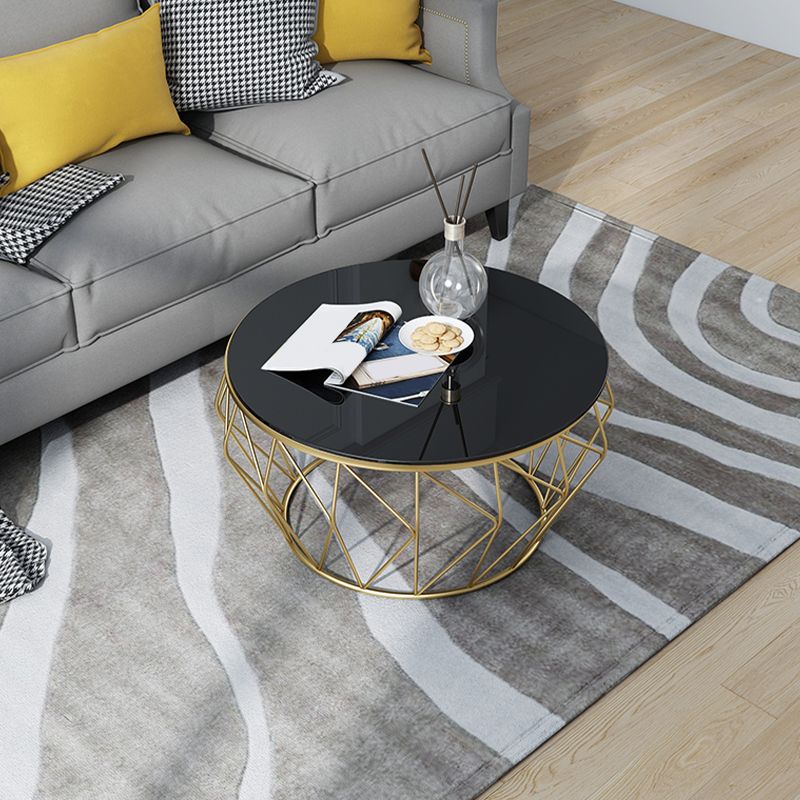 Mesa de café de cóctel simple y simple de marco Mesa de café de vidrio redondo - 17.72 "H