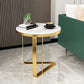 Contemporary Metallic C End Table Stone Round Slate Top Side End Table