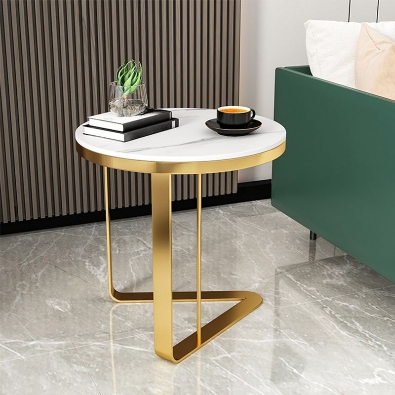 Contemporary Metallic C End Table Stone Round Slate Top Side End Table