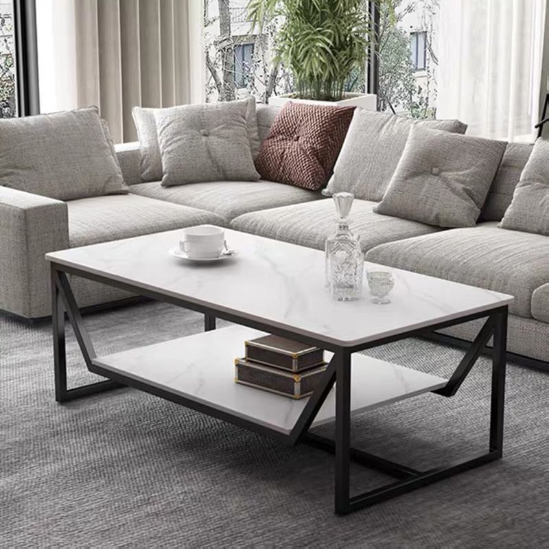 Slate Minimalist Coffee Table Trestle Coffee Table with Storage