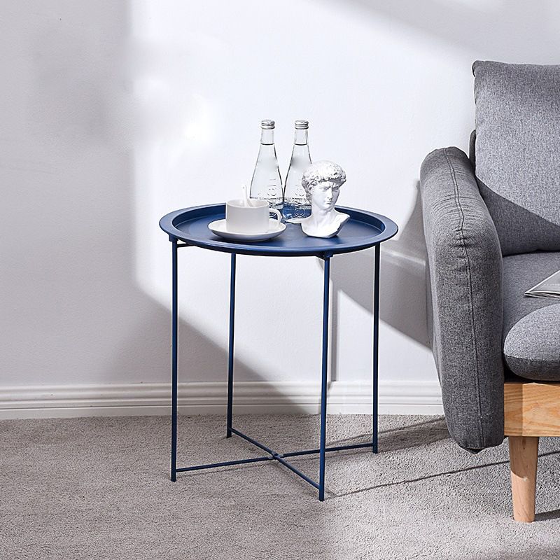 Round Tray Top Side Table Mid-Century Metal Cross Legs End Table Clearhalo 'Coffee & Accent Tables' 'End & Side Tables' 'end_side_tables' 'furn' 'furn_end_side_tables' 'Furniture' 'Living Room Furniture' 1200x1200_fbe3fedf-53f6-4a48-9a59-cb8ab2f7a72d