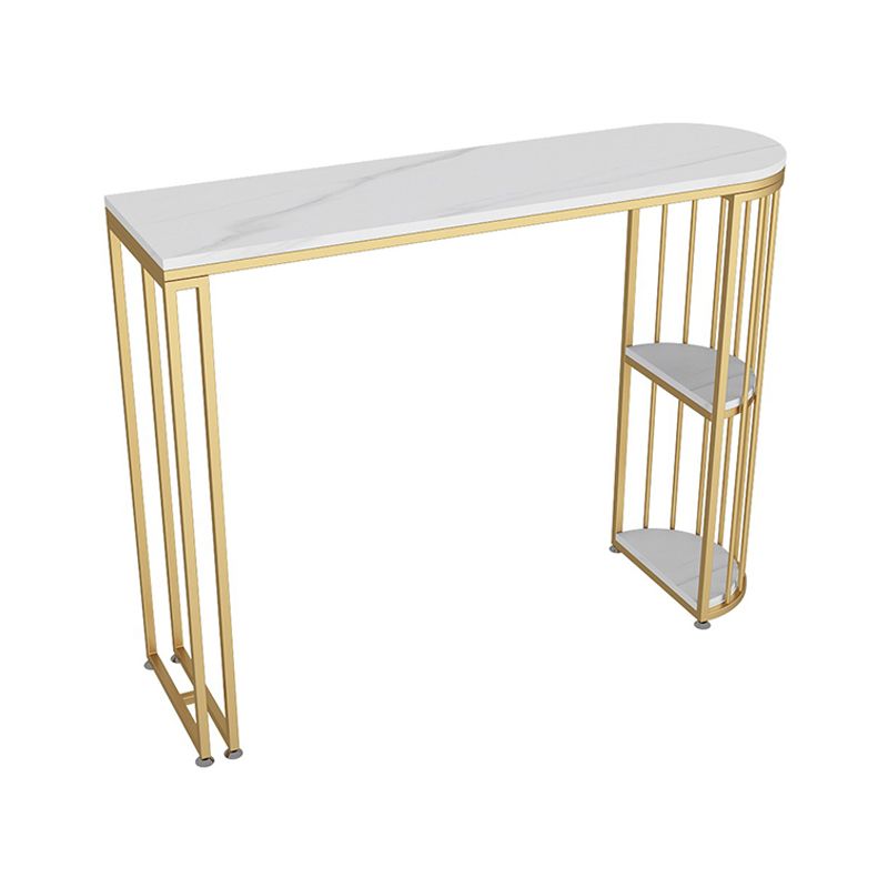 Glam Stone Indoor Bar Dining Table Gold Iron Double Pedestal Bistro Table with Shelve Clearhalo 'Bar Furniture' 'Bar Tables' 'bar_tables' 'furn' 'furn_bar_tables' 'Furniture' 'furniture_bar_tables' 'Kitchen & Dining Furniture' 'kitchen&dining_furn' 'kitchen' 1200x1200_fbe61b6e-ed2b-4540-9d65-63162a3646ed