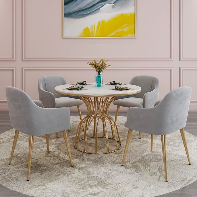 Mesa de comedor blanca redonda de mesa de lujo tradicional con marco de oro