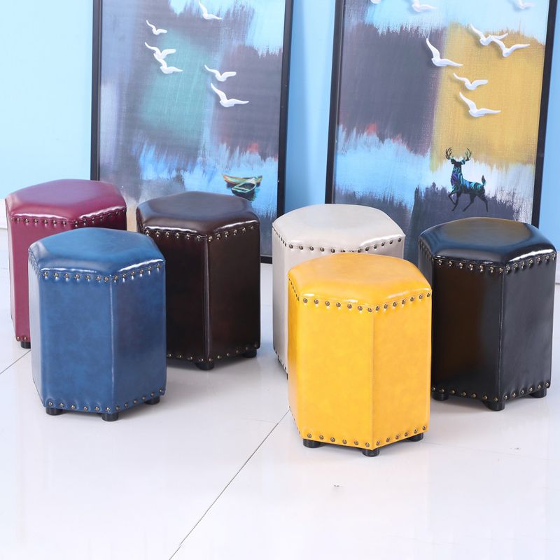 Modern Hexagon Pouf Ottoman Plain Leather Chair Ottoman With Nailhead Trim Clearhalo 'furn' 'furn_ottomans_poufs' 'Furniture' 'Living Room Furniture' 'Ottomans & Poufs' 'ottomans_poufs' 1200x1200_fbe72d25-4156-4330-ab5c-51d0e9cce6b3