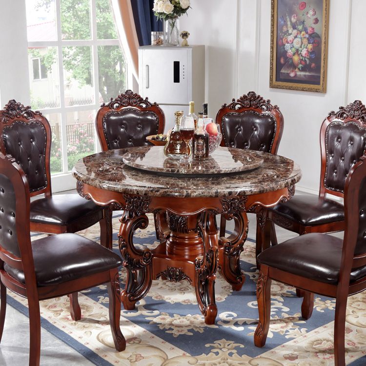 Faux Marble Dining Table Traditional Round Dinette Table with Turntable Clearhalo 'Dining Tables & Seating' 'Dining Tables' 'dining_table' 'furn' 'furn_dining_table' 'Furniture' 'Kitchen & Dining Furniture' 1200x1200_fbe86483-577b-41d8-8c63-3f44c5b94c4e