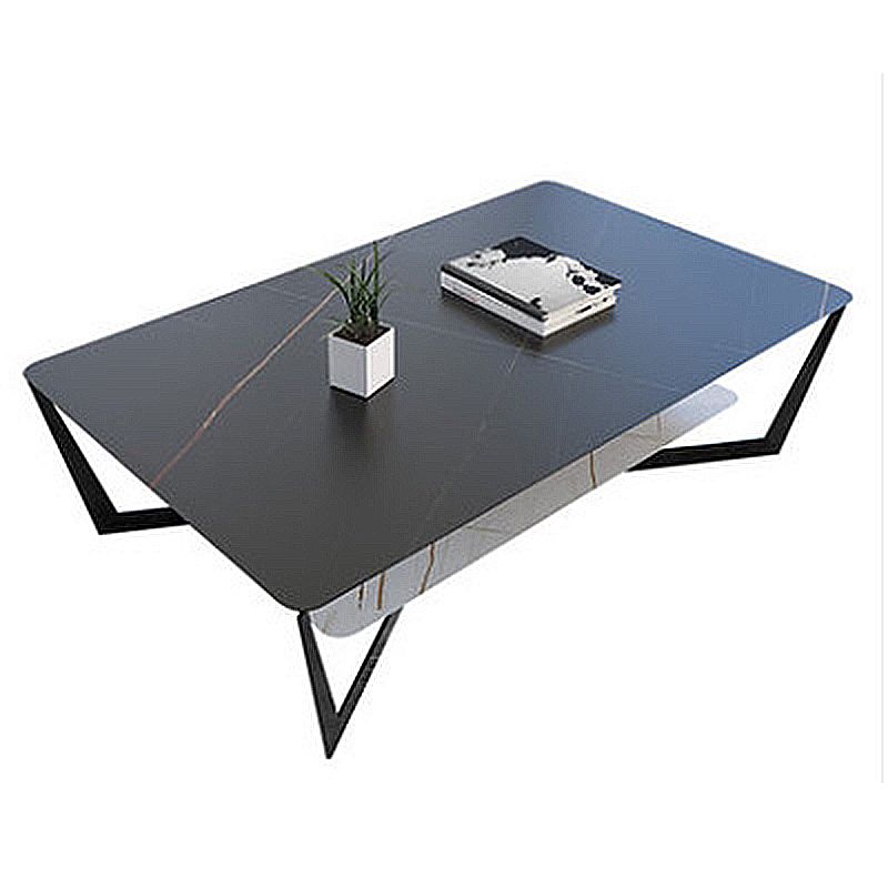 Cross Table Base Design Black Metal Base Slate Top Rectangular Coffee Table Clearhalo 'Coffee & Accent Tables' 'Coffee Tables' 'coffee_tables' 'furn' 'furn_coffee_tables' 'Furniture' 'Living Room Furniture' 1200x1200_fbe8fa8e-8149-4419-8949-d30e3a222377