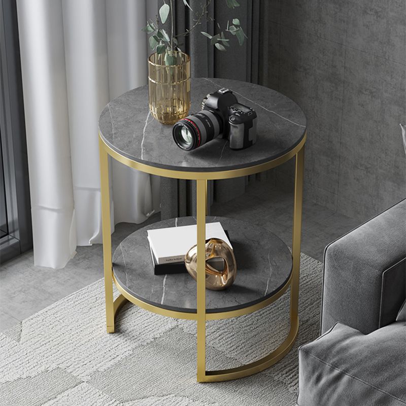Metal Frame Side End Table Round Stone Top Side Table with Shelf Clearhalo 'Coffee & Accent Tables' 'End & Side Tables' 'end_side_tables' 'furn' 'furn_end_side_tables' 'Furniture' 'Living Room Furniture' 1200x1200_fbea69b6-31a3-4e8e-af40-1ade541979bb