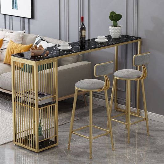 Rectangular Artificial Marble Pub Table Luxurious Bistro Table with Double Pedestal Clearhalo 'Bar Furniture' 'Bar Tables' 'bar_tables' 'furn' 'furn_bar_tables' 'Furniture' 'Kitchen & Dining Furniture' 1200x1200_fbead4f0-f793-426a-8f18-c4af6fc7ac5d