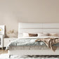 Wood and Upholstered Bed Frame Glam White Panel Bed, 46" Tall