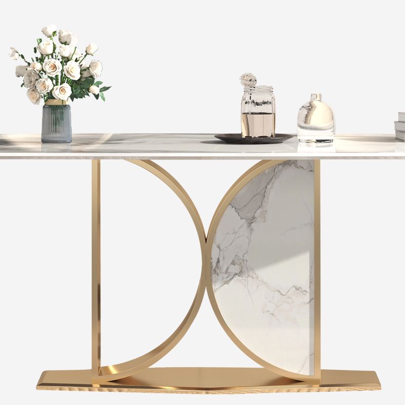 Glam Rectangle Table Sintered Stone Table with Metal Legs for Home