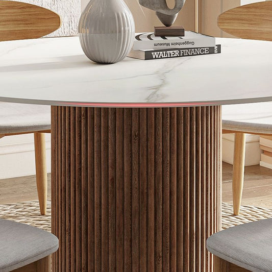 Runder Esstisch zeitgenössischer Esstisch mit massivem Holzpodest