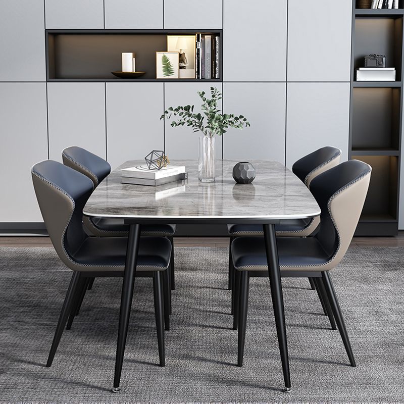 Modern Sintered Stone Table Set of 5/7 with Rectangle Table Dining Set with PU Leather Chairs Clearhalo 'Dining Room Sets' 'Dining Tables & Seating' 'dining_room_set' 'furn' 'furn_dining_room_set' 'Furniture' 'furniture_dining_room_set' 'Kitchen & Dining Furniture' 'kitchen&dining_furn' 'kitchen' 1200x1200_fbef148e-edb4-49b8-92ac-896d87a39bc3