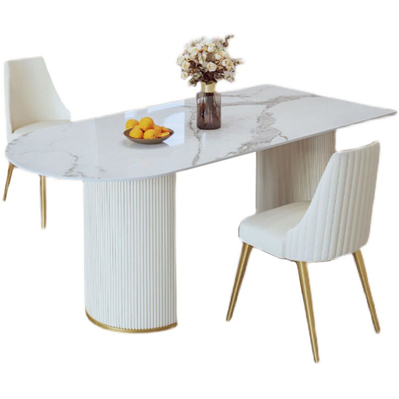 Contemporary Dining Table Sintered Stone Dining Table with Double Pedestal for Dining Clearhalo ' dining_table' 'Dining Tables & Seating' 'Dining Tables' 'Furniture' 'furniture_dining_table' 'Kitchen & Dining Furniture' 'kitchen&dining_furn' 'kitchen' 'kitchen_dining_table' 1200x1200_fbf02a16-5b8f-49d5-a372-e480ff9aceb0