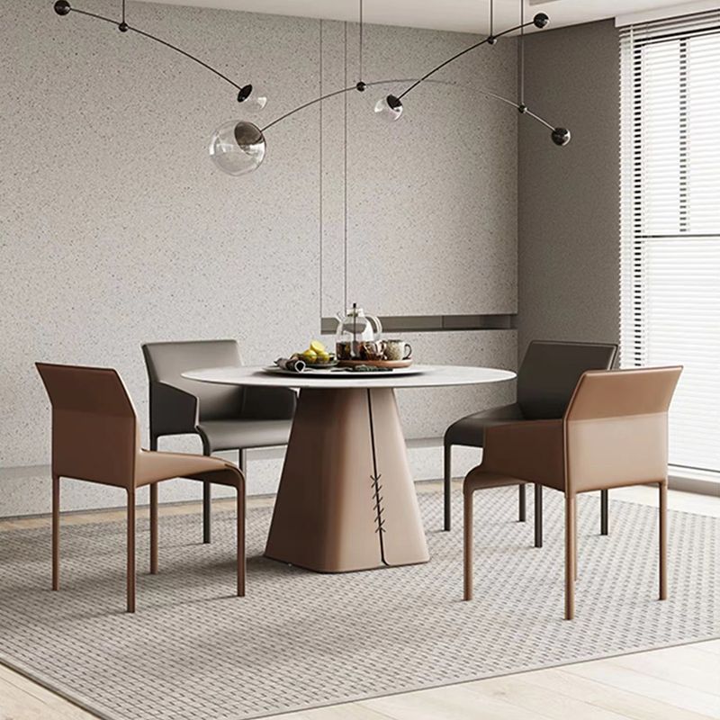 Matte Finish Solid Back Chair Faux Leather Modern Dining Chair