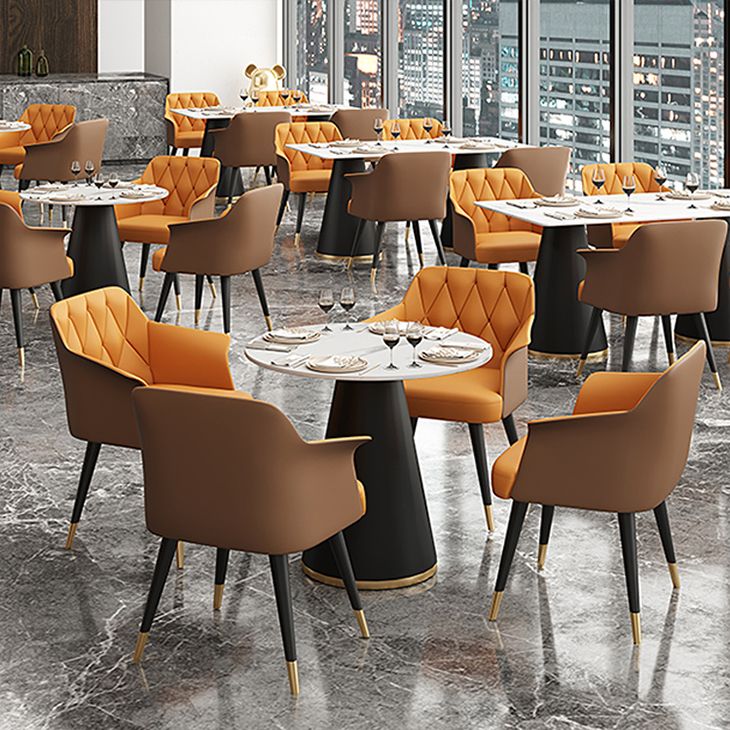 Glam Metal Arm Dining Chair Faux Leather Side Chairs for Home Use Clearhalo ' kitchen&dining_furn' 'Dining Chairs' 'Dining Tables & Seating' 'dining_chair' 'furn' 'furn_dining_chair' 'Furniture' 'furniture_dining_chair' 'Kitchen & Dining Furniture' 'kitchen' 1200x1200_fbff5b0b-3c23-481f-bb56-583ec82ccd78