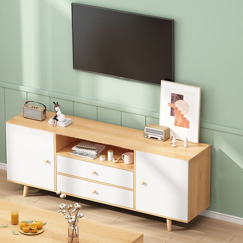 Open Shelving TV Stand Console Engineered Wood Stand Console with Wooden Legs