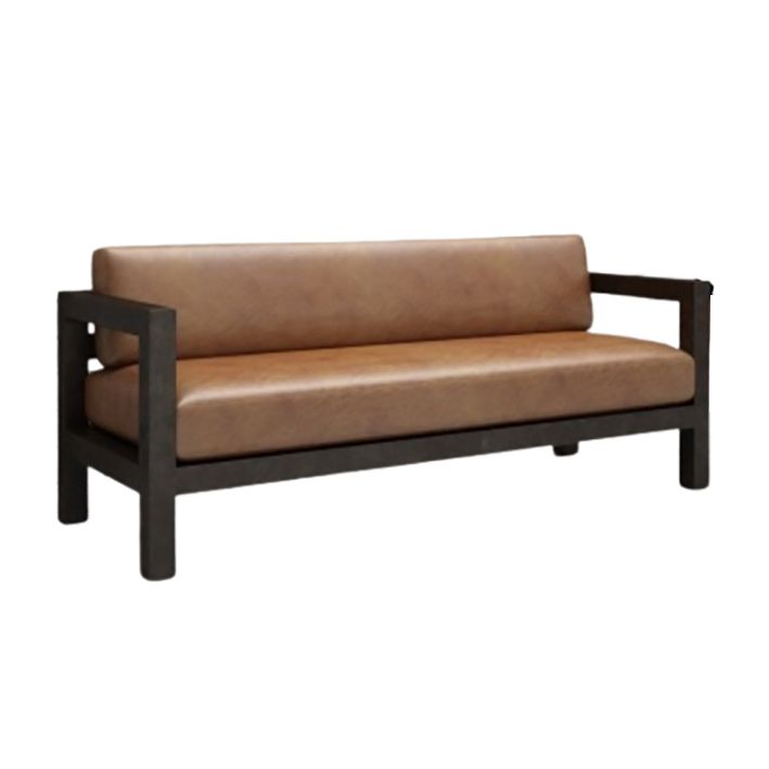 Divano in pelle marrone contemporanea con piazza nera in ferro per appartamento