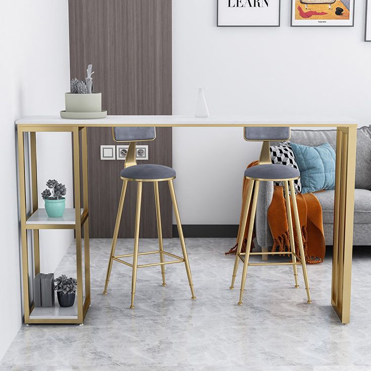 White Stone Top Pub Table with Storage Glam Bistro Table for Living Room