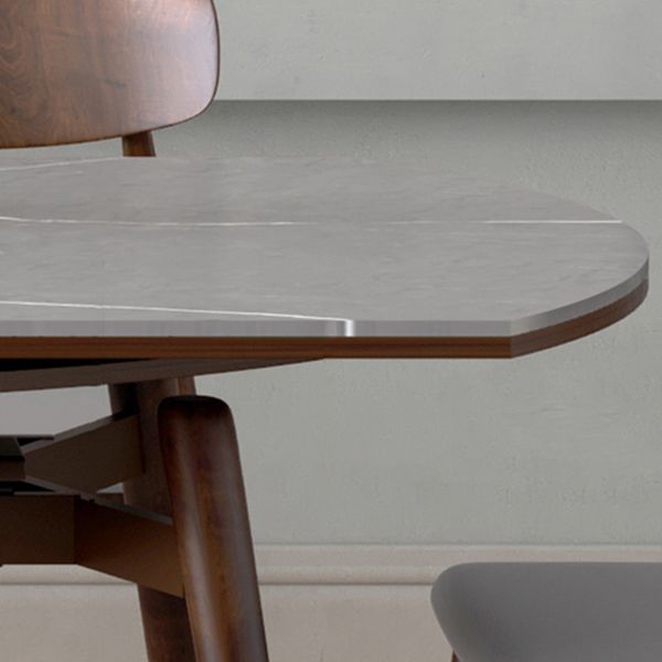 Mesa de comedor de piedra gris con patas de madera Mesa de comedor plegable moderna