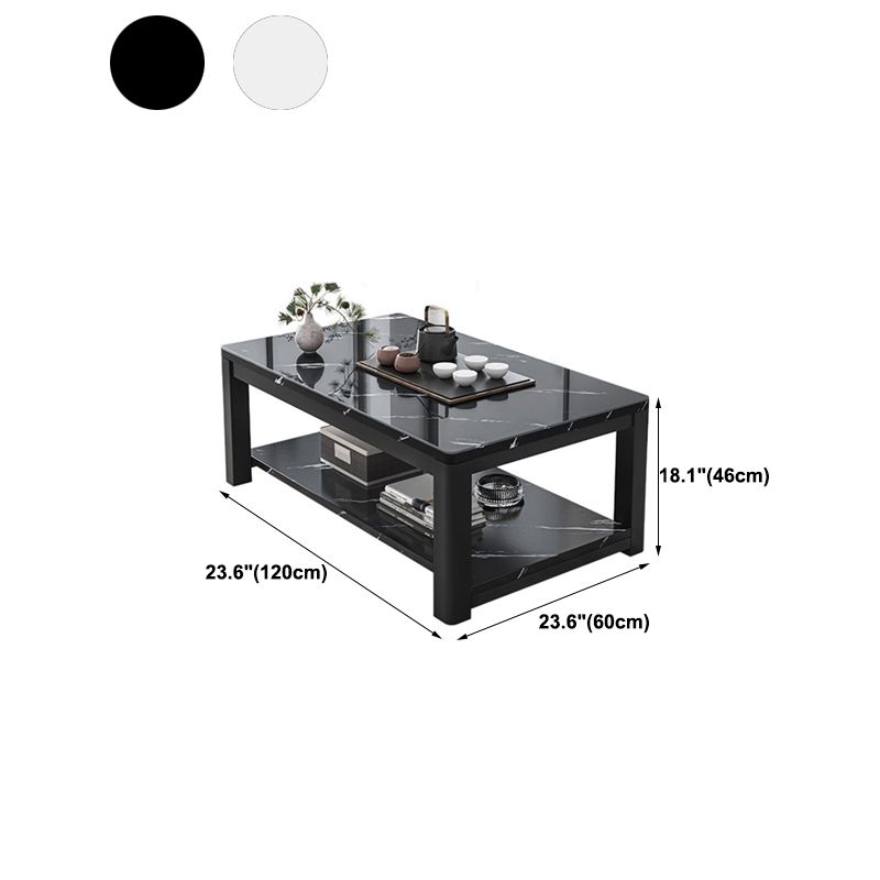 Glam Frame Salontafel Leisteen Cocktailtafel met Opbergplank voor Woonkamer