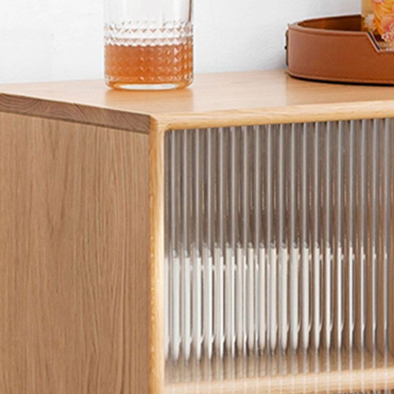Natural Solid Wood Grooves Glass Paned Living Room Accent Cabinet with Shelves Clearhalo 'Cabinets & Chests' 'cabinets_chests' 'furn' 'furn_cabinets_chests' 'Furniture' 'Living Room Furniture' 1200x1200_fc0df0be-8e8e-462b-bb76-32c0cba9f08b