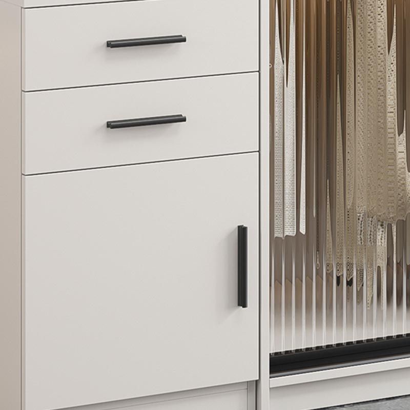 Contemporary Style Wardrobe Glass 2-Door Wardrobe Closet with Shelves