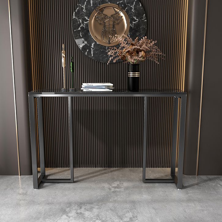 Modern Accent Table with Stone Top and Black Frame Base Console Clearhalo 'Console Tables' 'console_tables' 'Entry & Mudroom Furniture' 'furn' 'furn_console_tables' 'Furniture' 1200x1200_fc1266b0-9c7e-4fc9-9888-037faec3bc3d