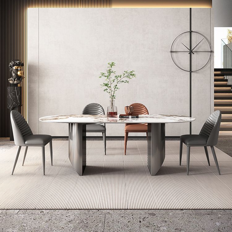 Luxury Sintered Stone Kitchen Home Fixed Double Pedestal Dining Table Clearhalo 'Dining Tables & Seating' 'Dining Tables' 'dining_table' 'furn' 'furn_dining_table' 'Furniture' 'Kitchen & Dining Furniture' 1200x1200_fc127fcf-cacb-47fd-92cd-f17075b4de77