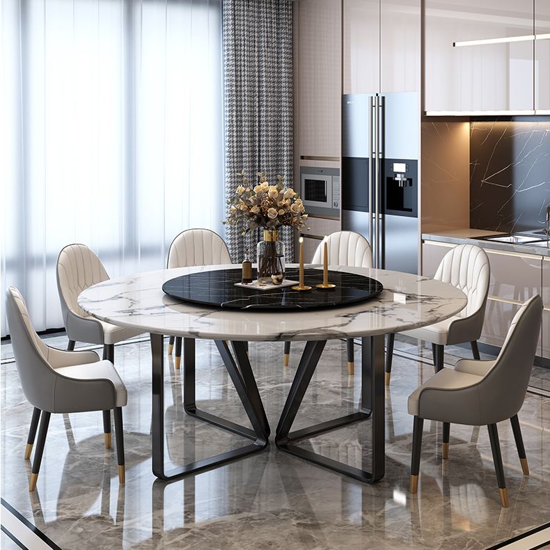 Round Furniture Luxury Style Marble Double Pedestal Dinner Table with Turntable Clearhalo ' dining_table' 'Dining Tables & Seating' 'Dining Tables' 'furn' 'furn_dining_table' 'Furniture' 'furniture_dining_table' 'Kitchen & Dining Furniture' 'kitchen&dining_furn' 'kitchen' 'kitchen_dining_table' 1200x1200_fc134db6-83f3-442e-8e4f-143e25e5f1a3