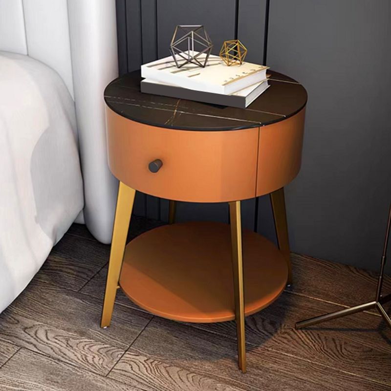 1-DRAWER/1-Shelf-Nachttischdurchmesser 17,72 "Steinrundnachttisch