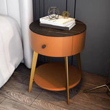 1-Drawer/1-Shelf Nightstand Dia 17.72" Stone Round Nightstand