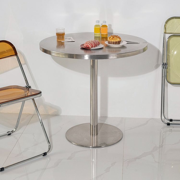 Metal Contemporary Sliver Dining Table Stainless Steel Dining Table with Pedestal Base Clearhalo ' dining_table' 'Dining Tables & Seating' 'Dining Tables' 'furn' 'furn_dining_table' 'Furniture' 'furniture_dining_table' 'Kitchen & Dining Furniture' 'kitchen&dining_furn' 'kitchen' 'kitchen_dining_table' 1200x1200_fc136259-15de-4886-b693-9c1d6cee88bc