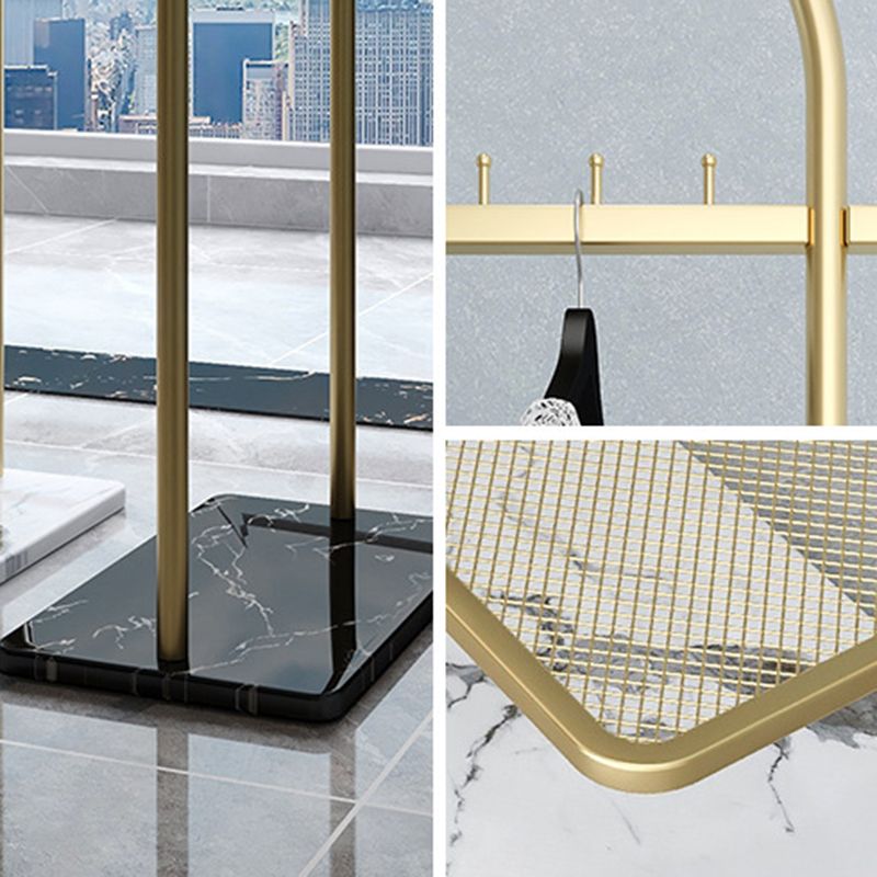 Metal Hall Stand, Hall Tree with Storage Shelf & Hanging Rail, Gold and Black Clearhalo 'Entry & Mudroom Furniture' 'furn' 'furn_hall_tree_coat_racks' 'Furniture' 'Hall Trees & Coat Racks' 'hall_tree_coat_racks' 1200x1200_fc146103-1398-4553-aa4f-0799f0b8da58