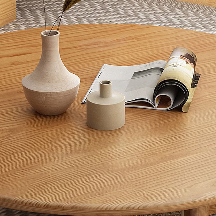 Scandinavian Light Wood Round Coffee Table with Cross Base in Pine Wood Clearhalo 'Coffee & Accent Tables' 'Coffee Tables' 'coffee_tables' 'furn' 'furn_coffee_tables' 'Furniture' 'Living Room Furniture' 1200x1200_fc14bb05-db3a-4505-9d06-11dccd06d637