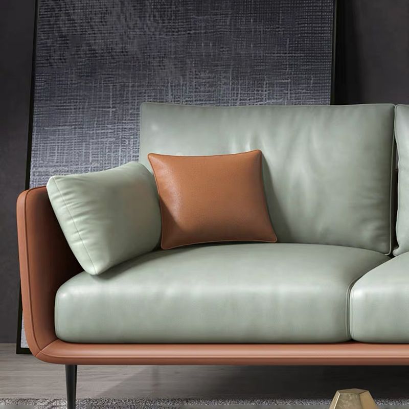 Nordic Stationary Faux Leather Living Room Square Arm Pillows Seating