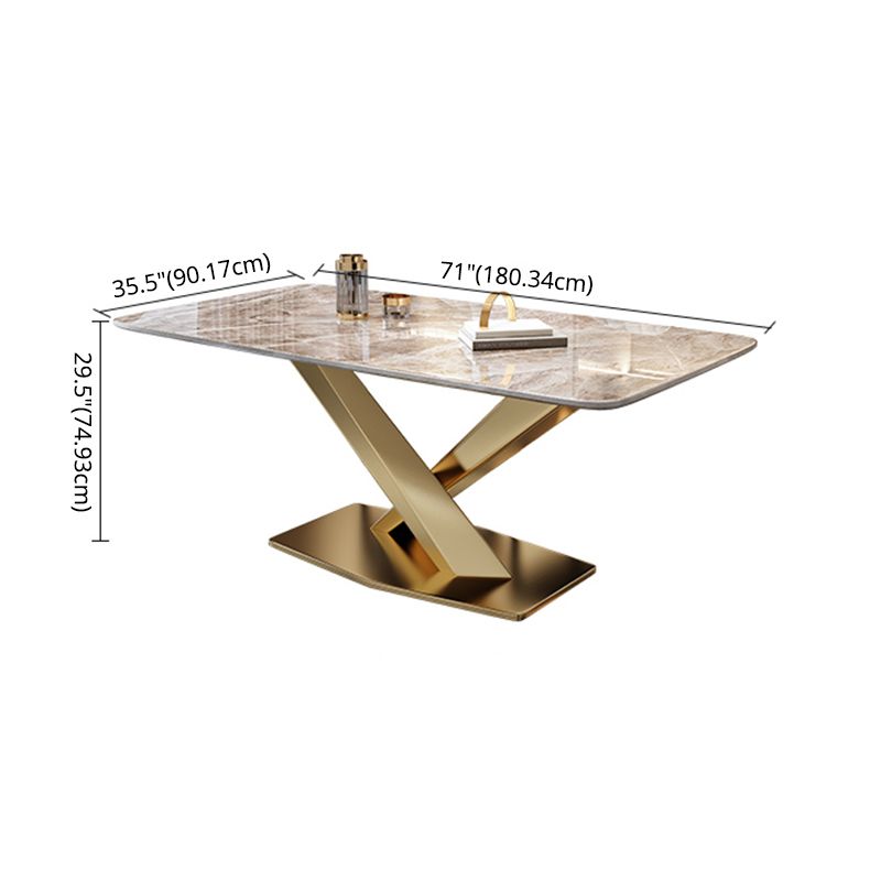 Minimalist Style Sintered Stone Dining Room Set with Fixed Table and Gold Trestle Base for Home Use Clearhalo 'Dining Room Sets' 'Dining Tables & Seating' 'dining_room_set' 'furn' 'furn_dining_room_set' 'Furniture' 'furniture_dining_room_set' 'Kitchen & Dining Furniture' 'kitchen&dining_furn' 'kitchen' 1200x1200_fc1ac53b-bd07-4c9e-83c7-5a64bd7d568b