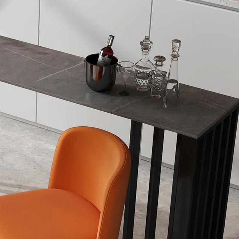 Tavolo da pub contemporaneo di bistro in pietra rettangolo con doppio piedistallo