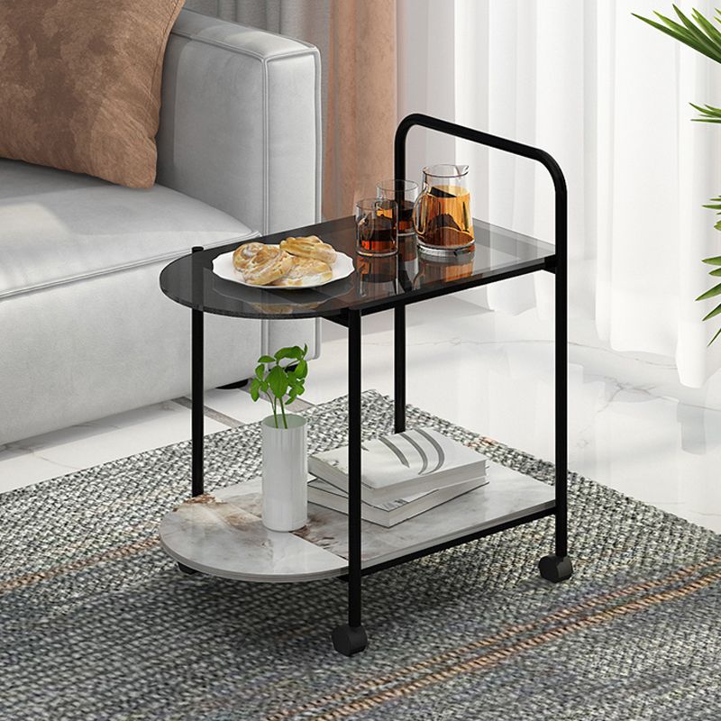Modern Glass Top Side Table 27.55-inch 4 Legs End Table with Casters