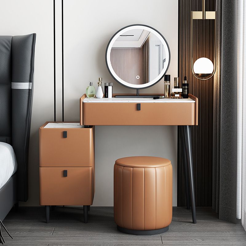 Modern 29.52 " H Slate Top Makeup Table with Drawers Vanity Stool