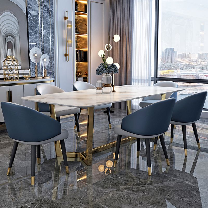 Sintered Stone White Tone Dining Table Glam Trestle Base Table for Dining Room Clearhalo ' dining_table' 'Dining Tables & Seating' 'Dining Tables' 'furn' 'furn_dining_table' 'Furniture' 'furniture_dining_table' 'Kitchen & Dining Furniture' 'kitchen&dining_furn' 'kitchen' 'kitchen_dining_table' 1200x1200_fc25b18c-4ef2-4591-a022-52bd39283bd9