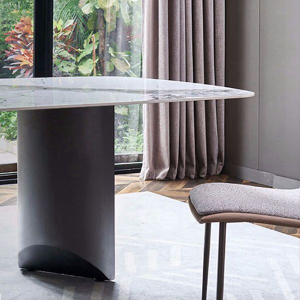 Muebles modernos Mesa de comedor de piedra sinterizada rectangular blanca con patas de metal para el hogar