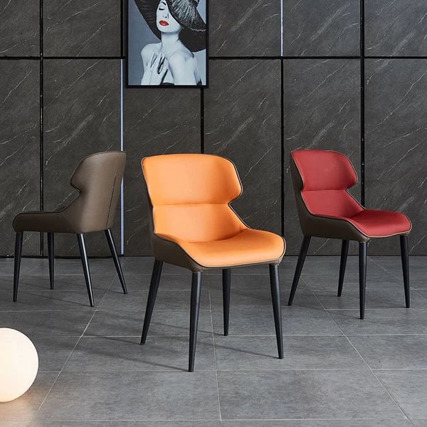 フェイクレザーとメタルアームレスダイニングチェアモダンサイドチェア