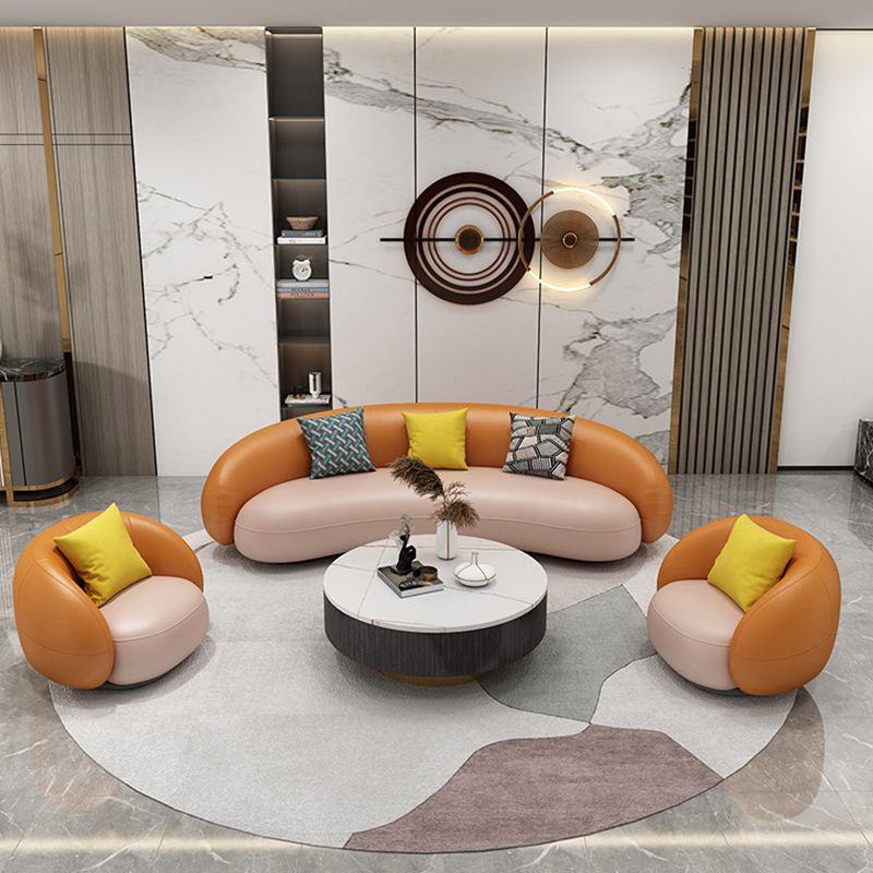Orange Faux Leather Curved Sofa Contemporary Armless Sofa for Living Room