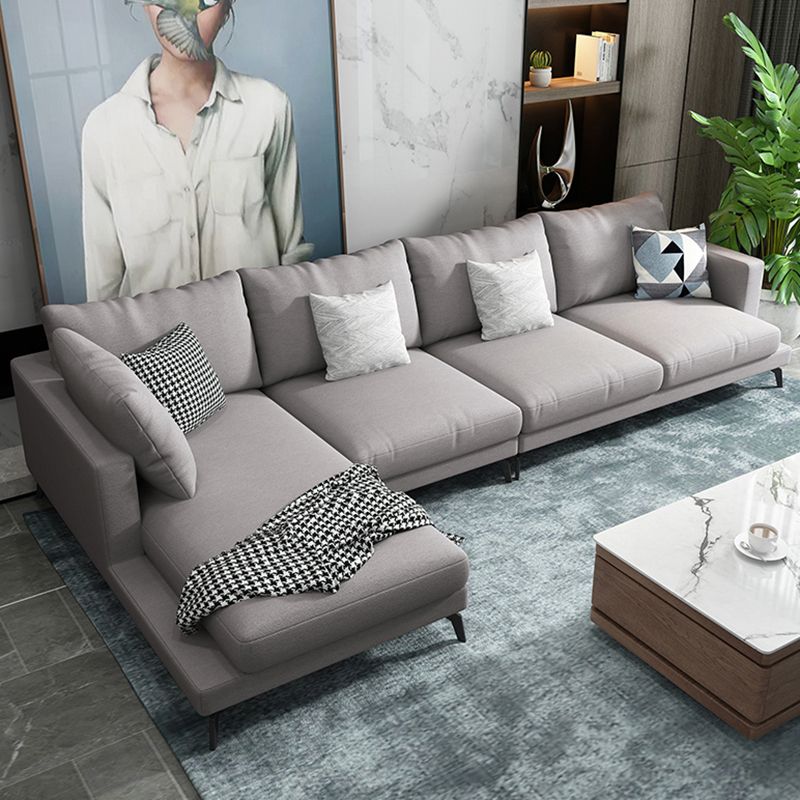Square 4-Seater Sectional with Pillows Back in Linen Blend L-shape Sectional Clearhalo 'furn' 'furn_sectionals' 'Furniture' 'Living Room Furniture' 'Sectionals' 1200x1200_fc2bc98f-8f1c-4734-ba6f-fe548fe6ffaa
